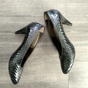 Carlos Falchi Black Snakeskin Heels Pumps Size 9B Vintage